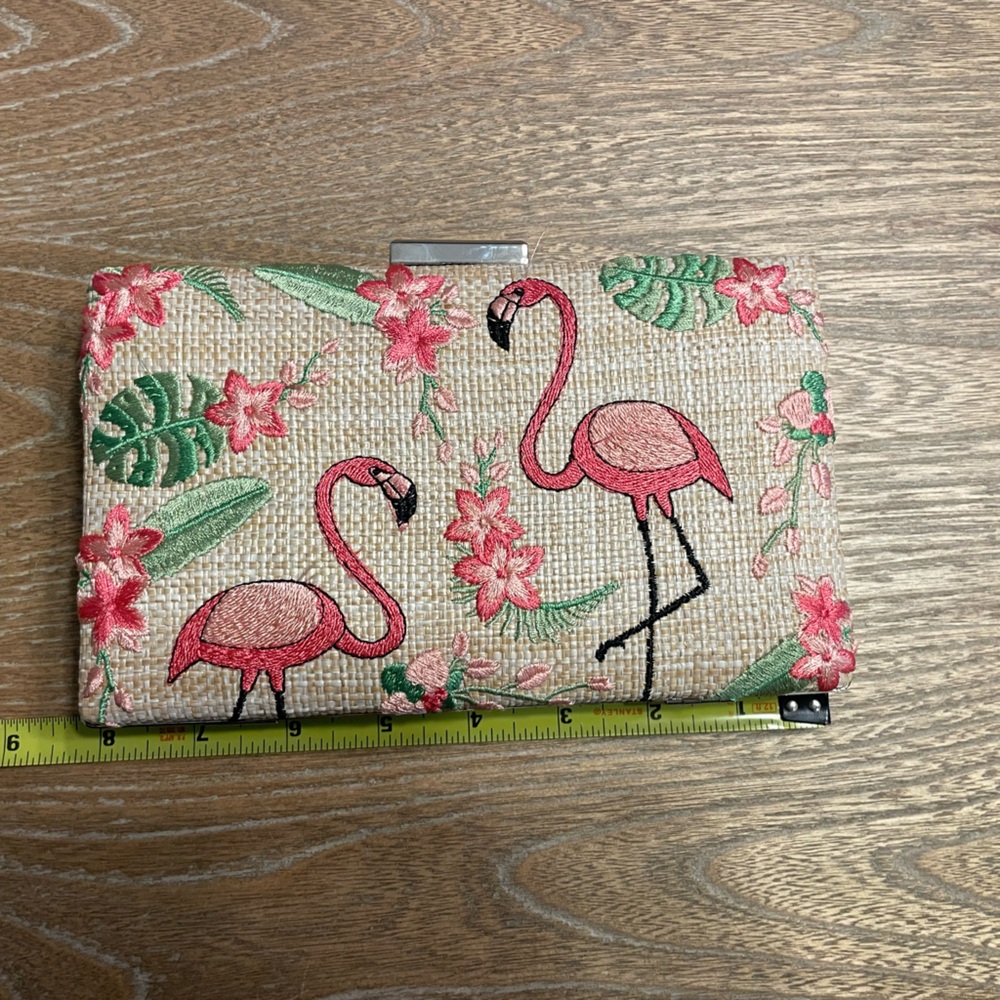 Fun and Playful Embroidery Floral Flamingo Clutch